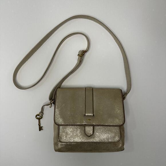 Fossil Crossbody Leather Bag with Metallic Gold Finish - Picture 1 of 8